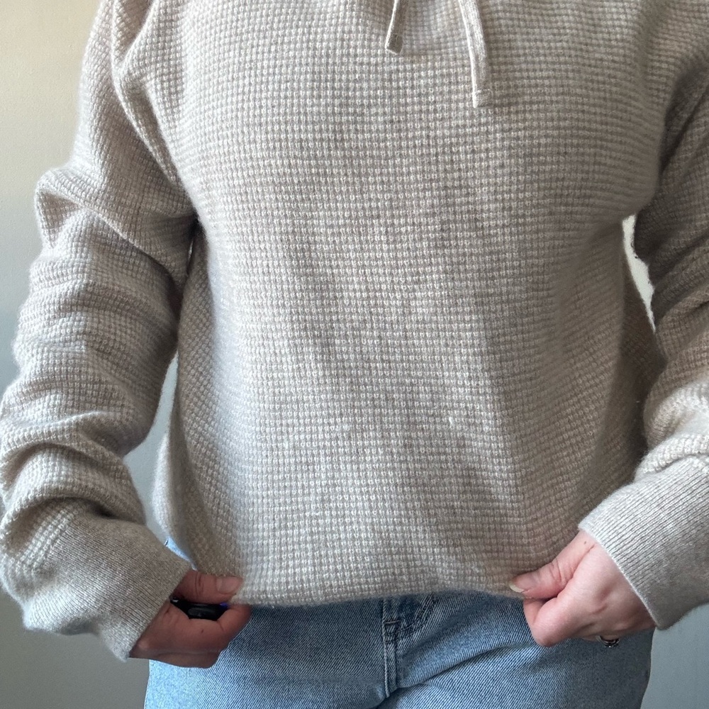 J. Crew Beige Cashmere Waffle Knit Hoodie - Picture 4 of 10